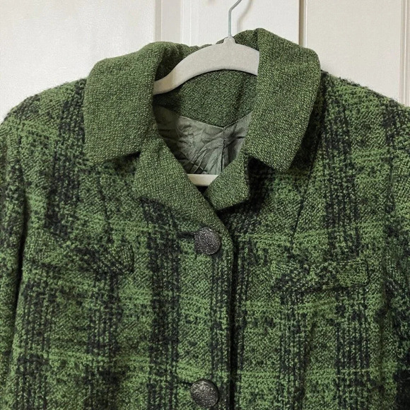 Vintage Handmade Boucle Green Black Plaid Crop Blazer Old Money Jackie O - Picture 3 of 5